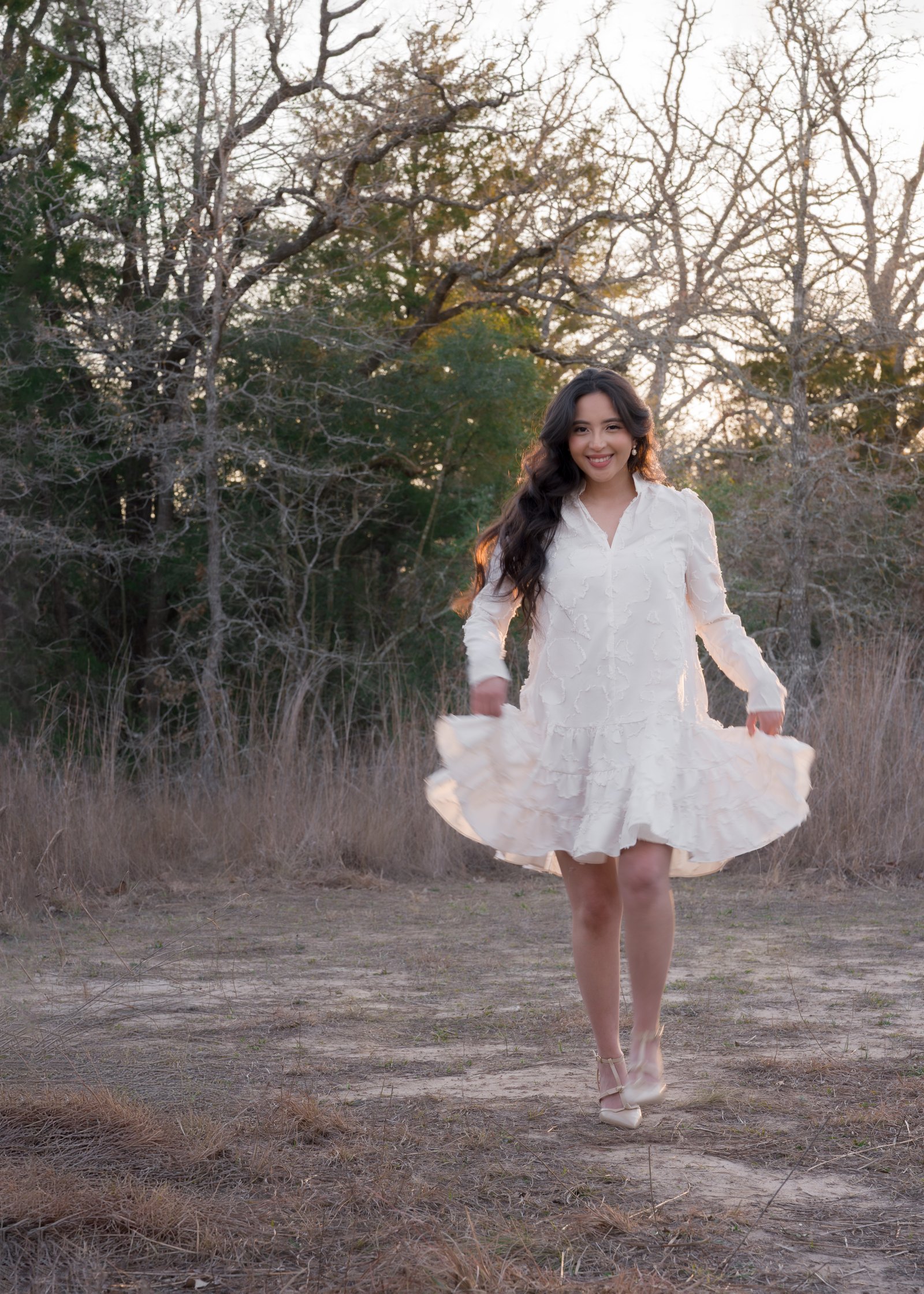 Teresa Vitela The Legacy - breathtaking golden hour birthday portrait elegant woman white flowing dress Bryan Texas