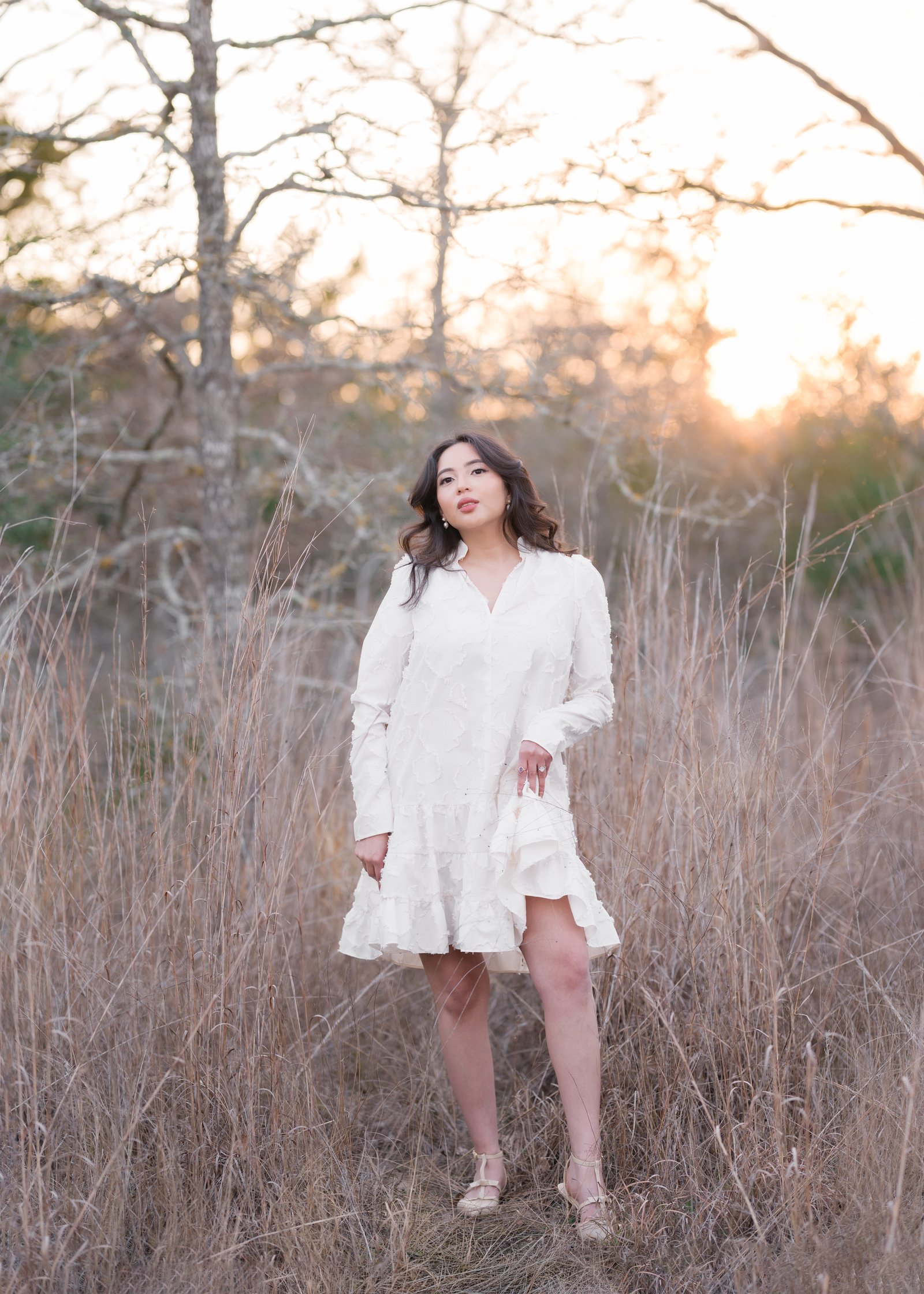 Teresa Vitela The Legacy - luxury birthday photography woman in white gown golden sunset Bryan College Station Texas
