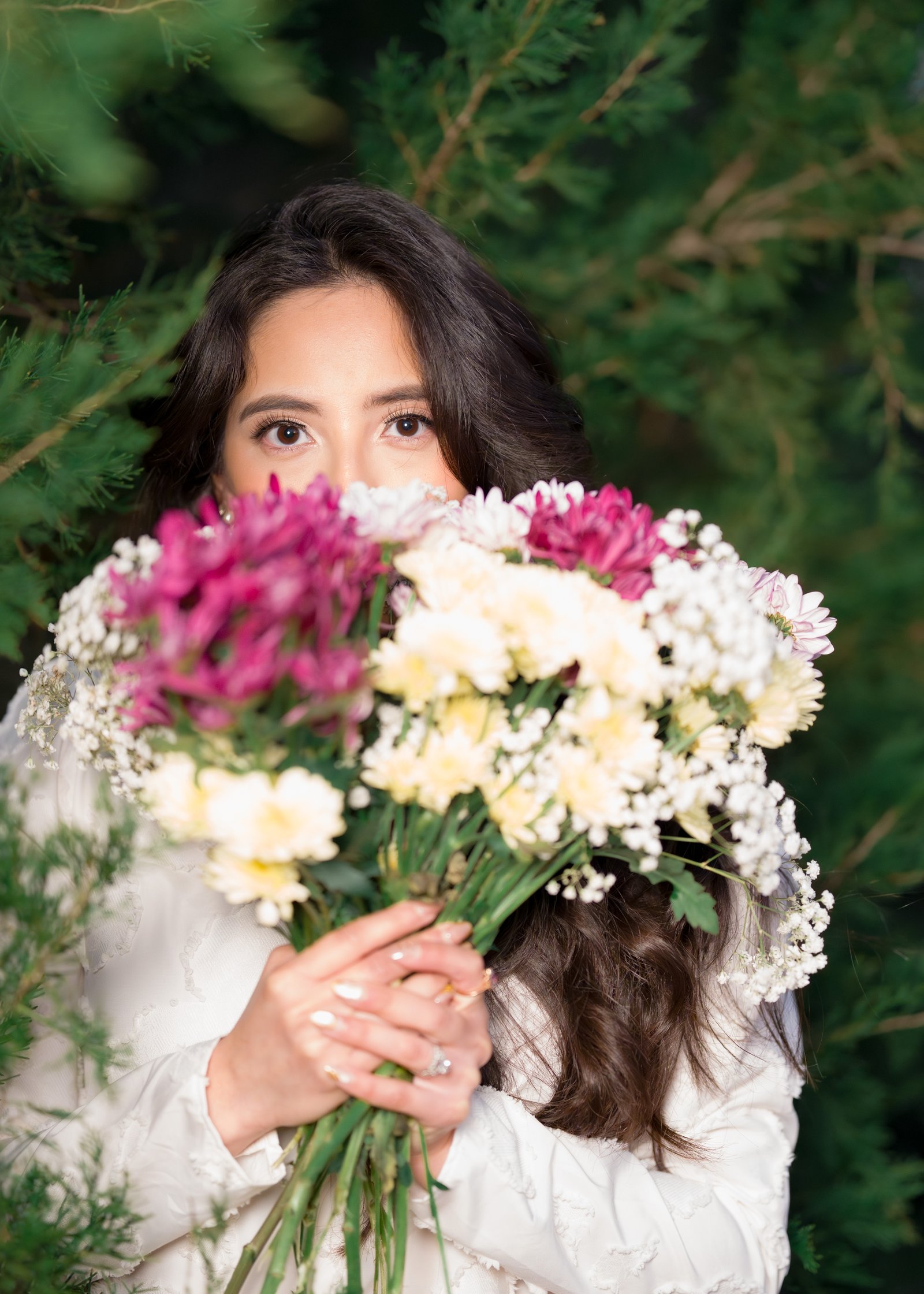 Teresa Vitela The Legacy - woman in white flowing dress with flash fill light during golden hour birthday session Texas