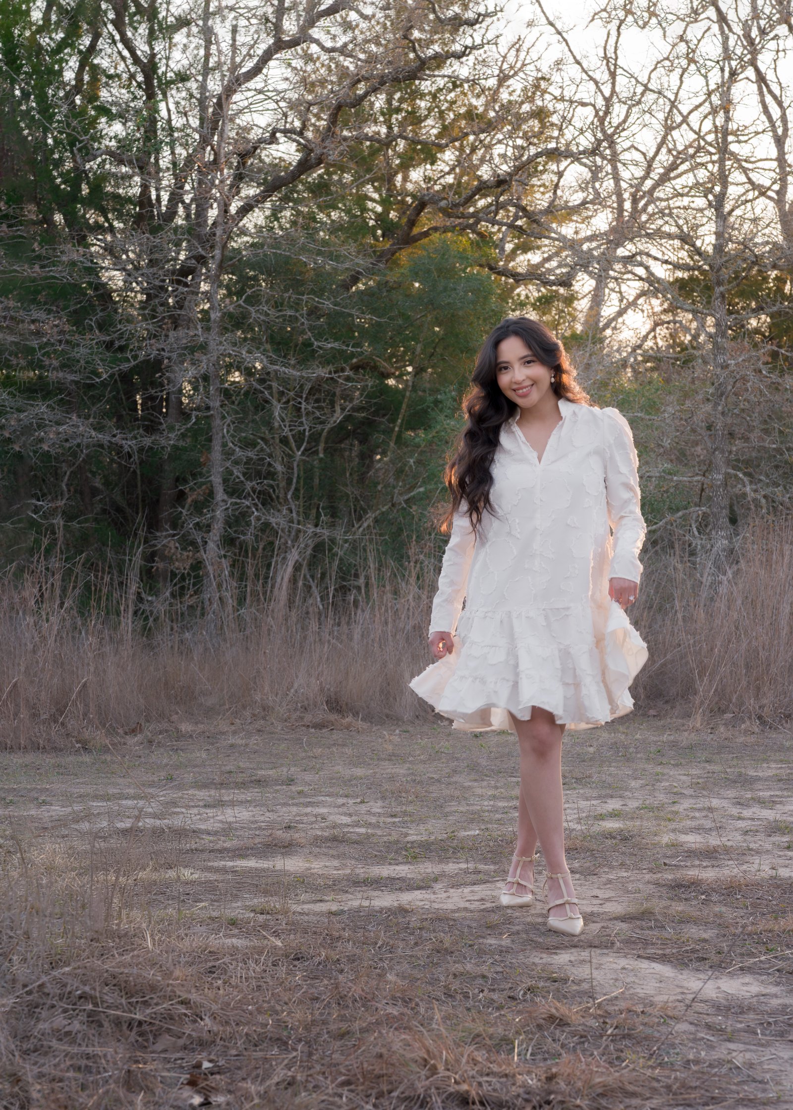 Teresa Vitela The Legacy - breathtaking golden hour birthday portrait elegant woman white flowing dress Bryan Texas