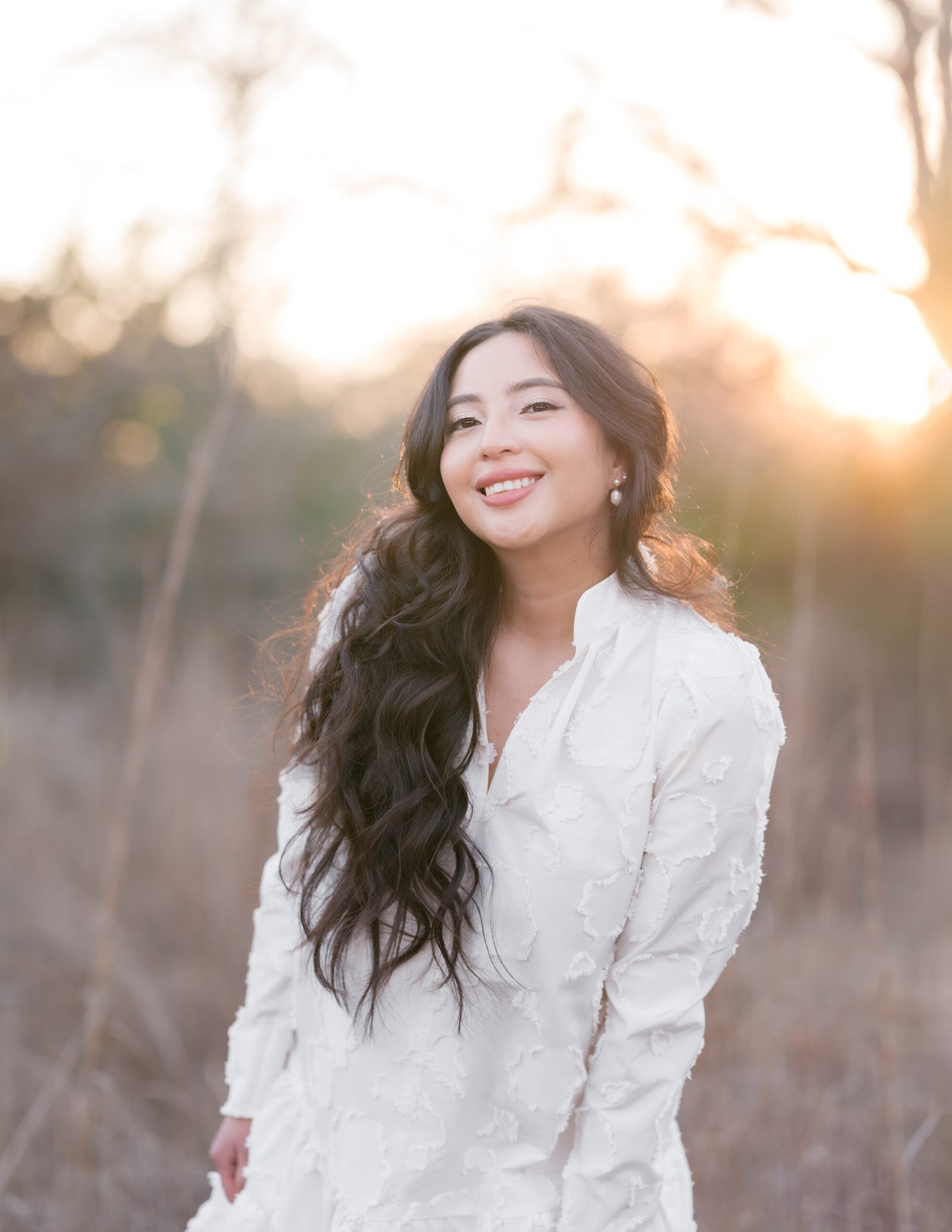 Teresa Vitela The Legacy - timeless birthday portrait woman white flowing gown ethereal golden sunset light College Station Texas