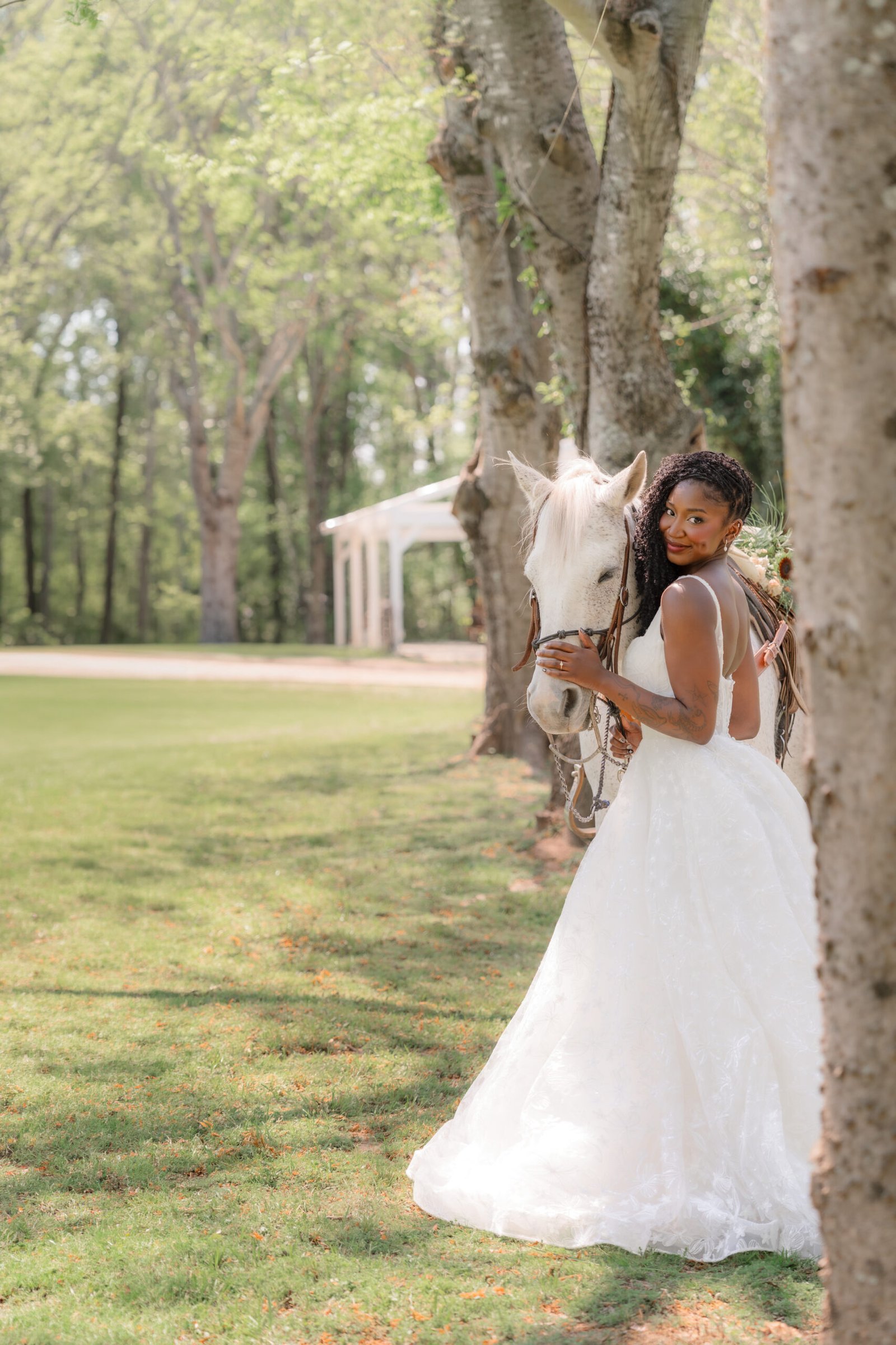 Fine art bridal portrait with horse in golden light — Teresa Vitela Photography Bryan College Station Texas